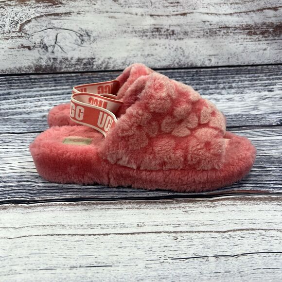 Ugg Fluff Yeah Slide Pink Rose Poppy Sandals Slippers, Women’s 9 - Picture 1 of 7